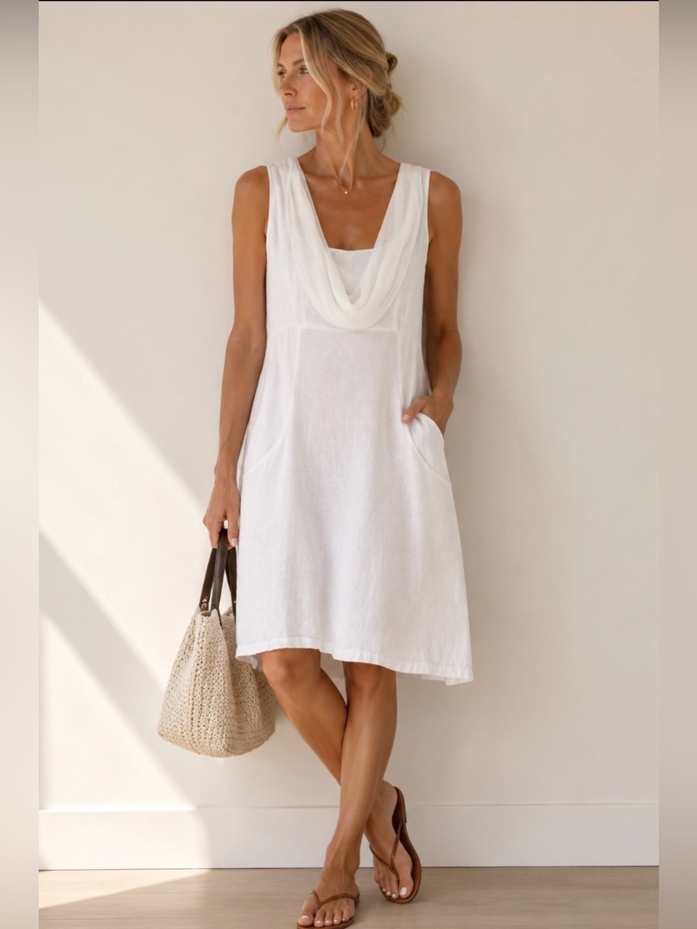 Angela Mara White Linen Dress